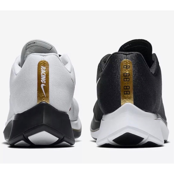 Nike Mens Zoom Fly Black White Gold Running Shoes - Picture 3 of 8